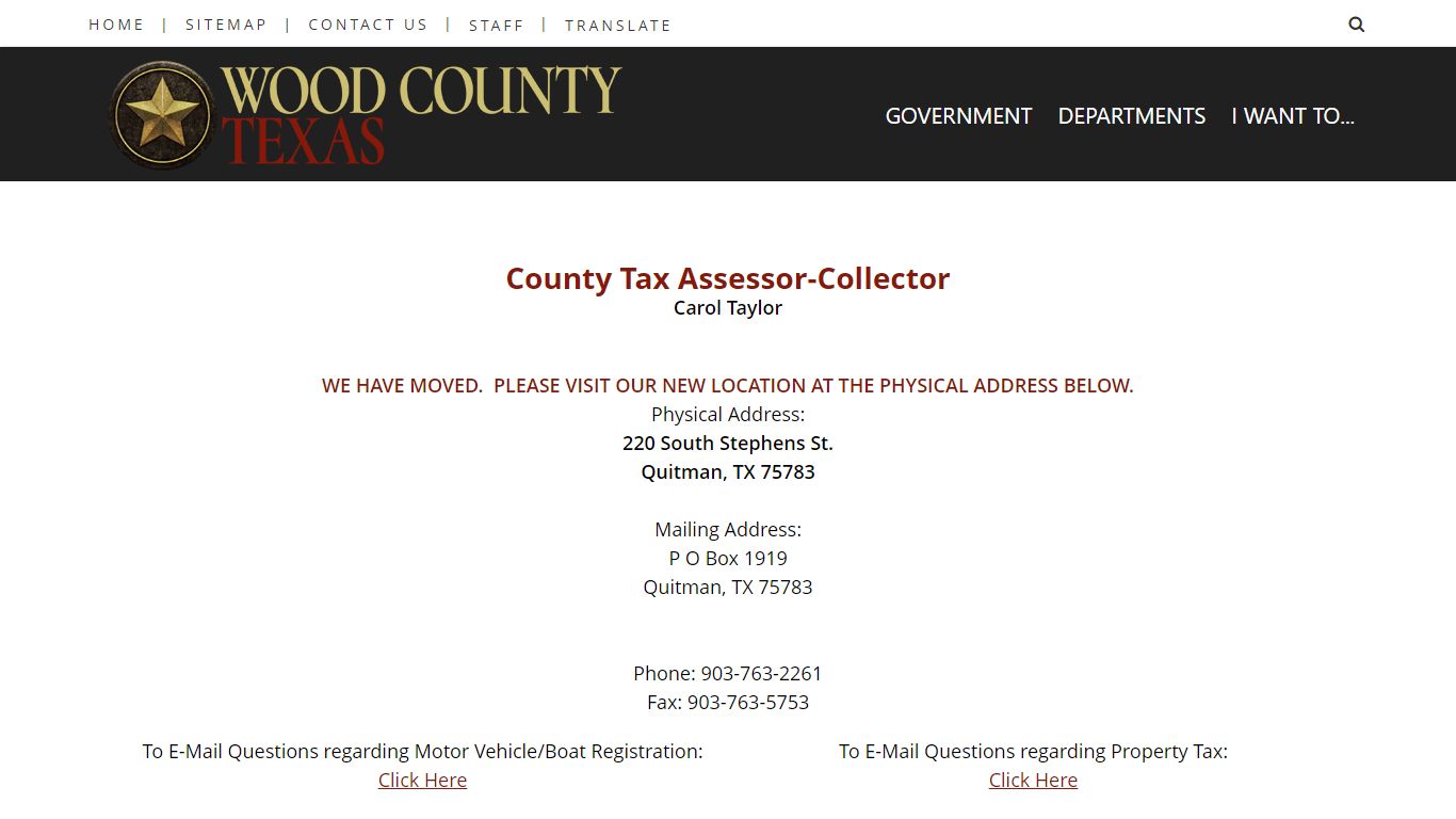 County Tax Assessor-Collector - Wood County, Texas